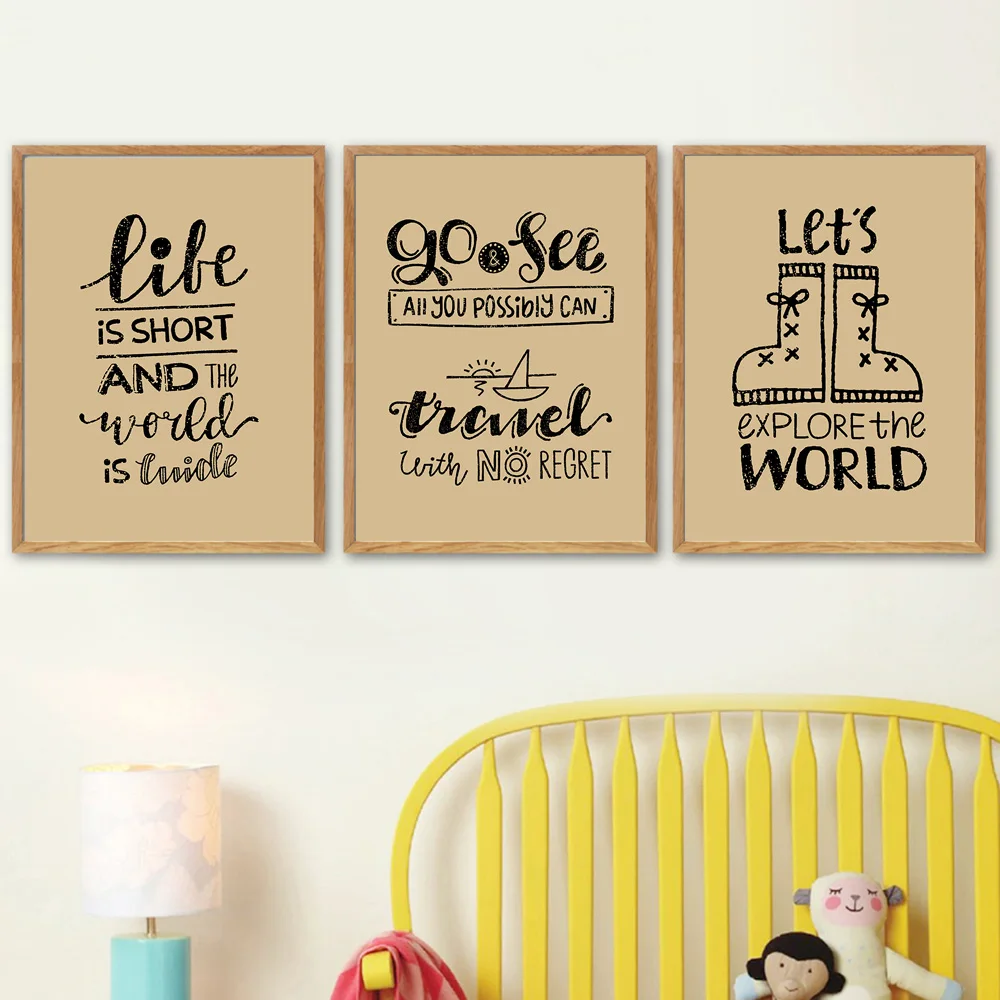 Let‘s Go Travel Funny Quote Poster Vintage Wall Art Canvas Painting Nordic Posters and Prints Wall Pictures Baby Kids Room Decor