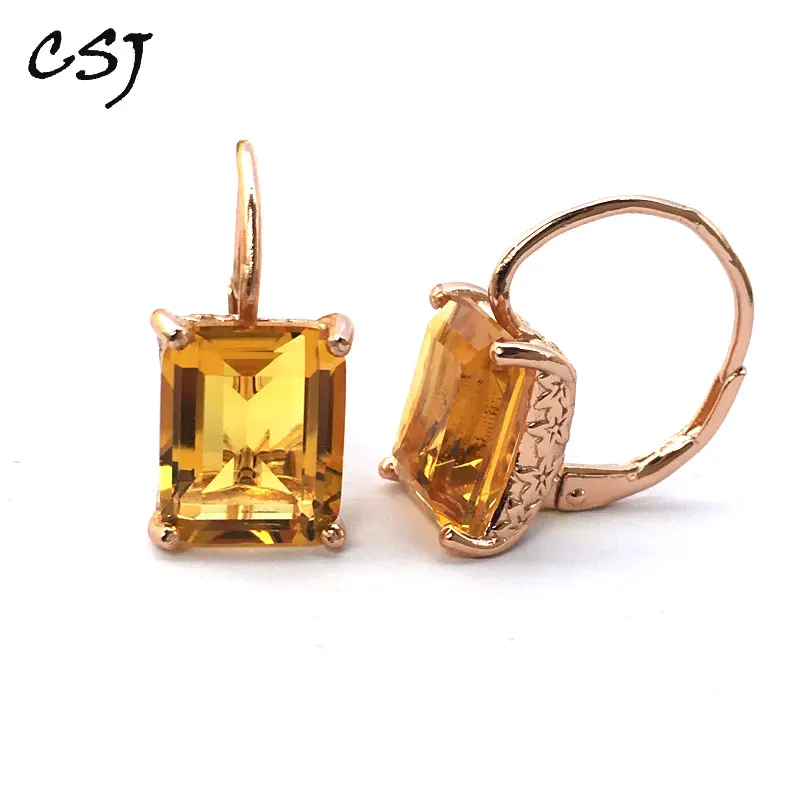 

Серьги женские из серебра 925 пробы, с цитрином, 8 карат, 9 х11 мм