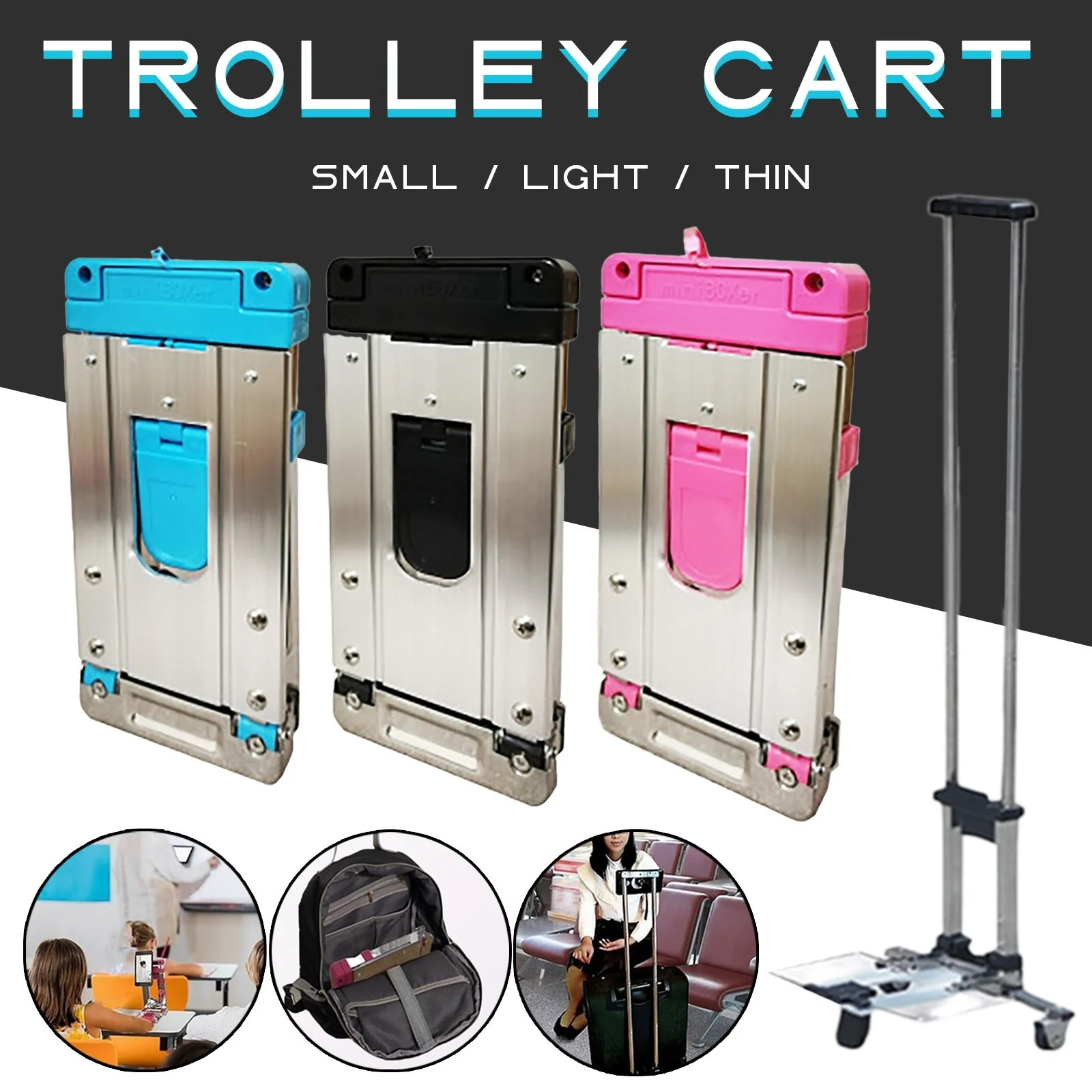 Mini Household Foldable Moving Tool Trailer Stainless Steel Cart Shopping Travel Luggage For Home Office Work Portable Colorful