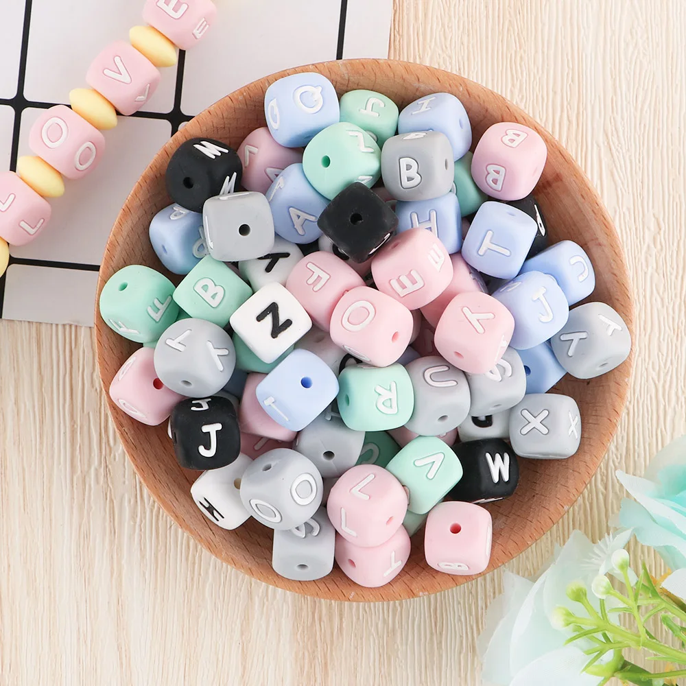 10Pcs 12mm English Multicolor Alphabet Silicone Letters Beads DIY Personalized Name Necklace Pacifier Chain Baby Chewing Beads