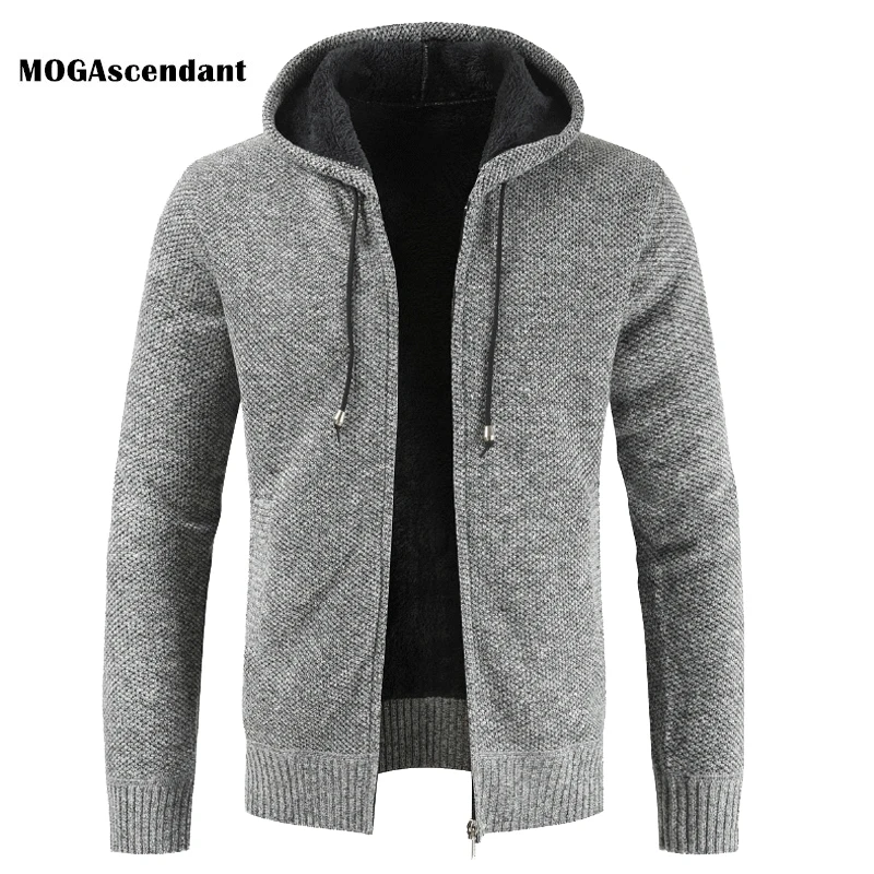 

Men's Outwear Winter Jackets Cardigan Casual Patchwork Hooded Zipper Sweatercoats Male Fashion Thick Wool Liner Jacket