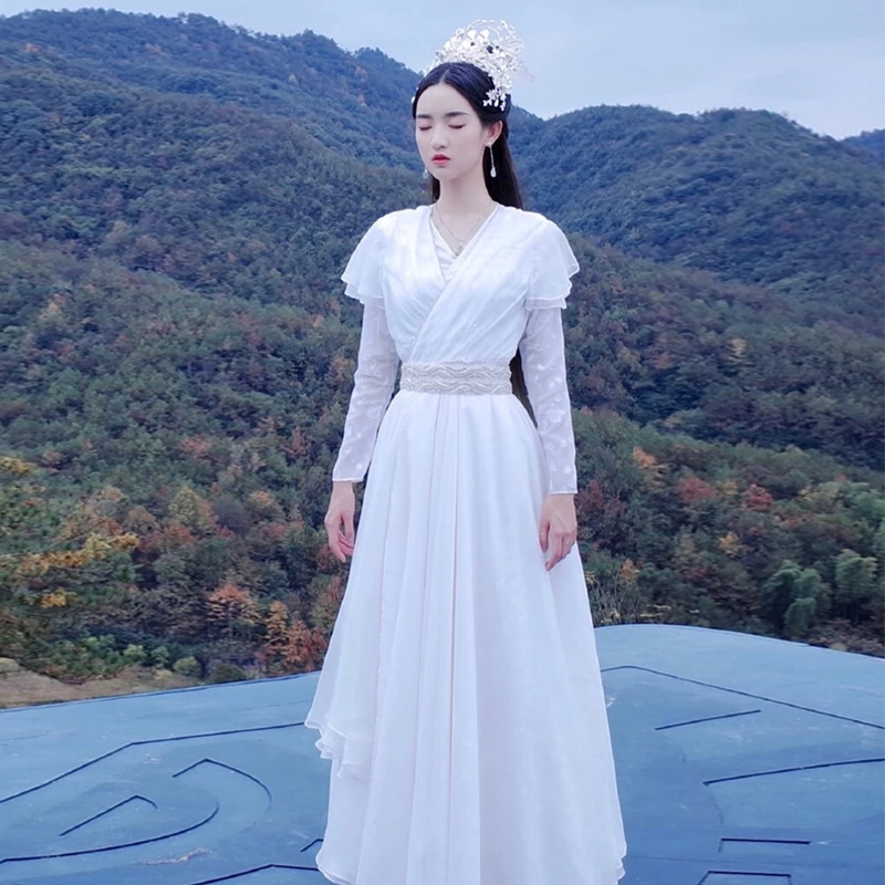 

Guan Xiao Tong Same Design Hanfu Costume for Latest Fantasy TV Play - Novoland The Castle The Sky Female Costume Cosplay Hanfu