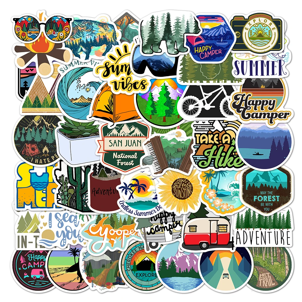 

50/100pcs Camping Landscape Stickers Outdoor Adventure Travel Waterproof Sticker for Suitcase Laptop Bicycle Helmet