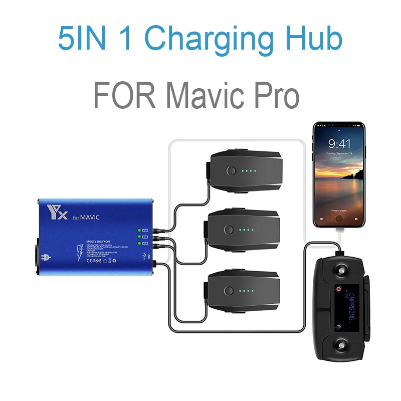 FOR Mavic Pro Battery Charger Hub 5 in 1 Charging Hub for Mavic Pro Platinum Drone Battery Parallel Intelligent Rapid Charger