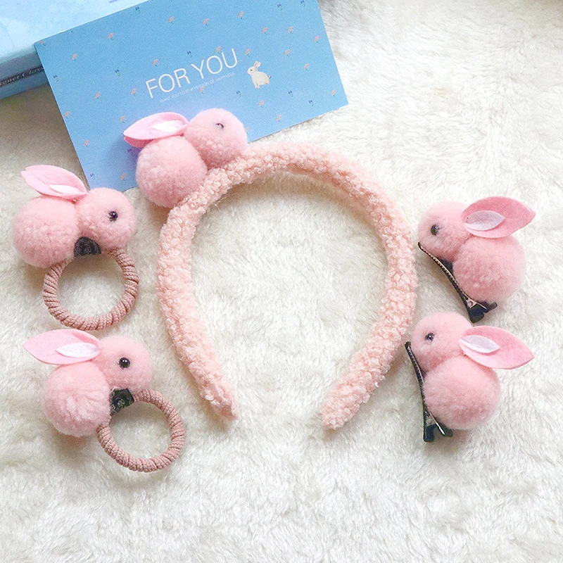 Cute Rabbit Set Girls Rubber band Hair Bands Hair Accessories Baby Headband Hairpins Headdress Kids Fashion Ornament Gift