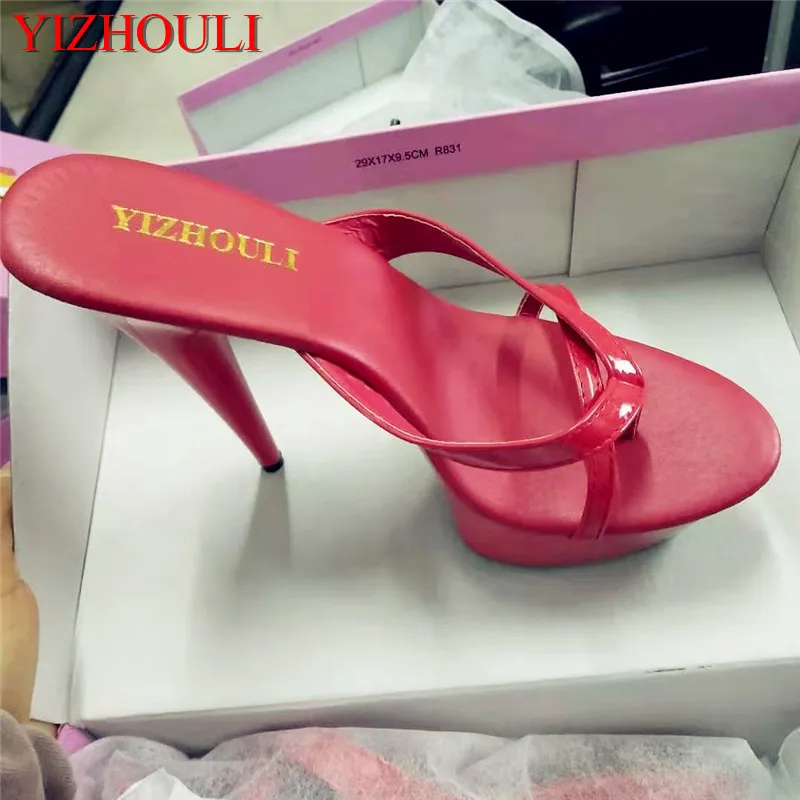 Sexy 13 cm high heel princess flip-flops, models fashionable platform sandals, nightclub PU pole dancing slippers