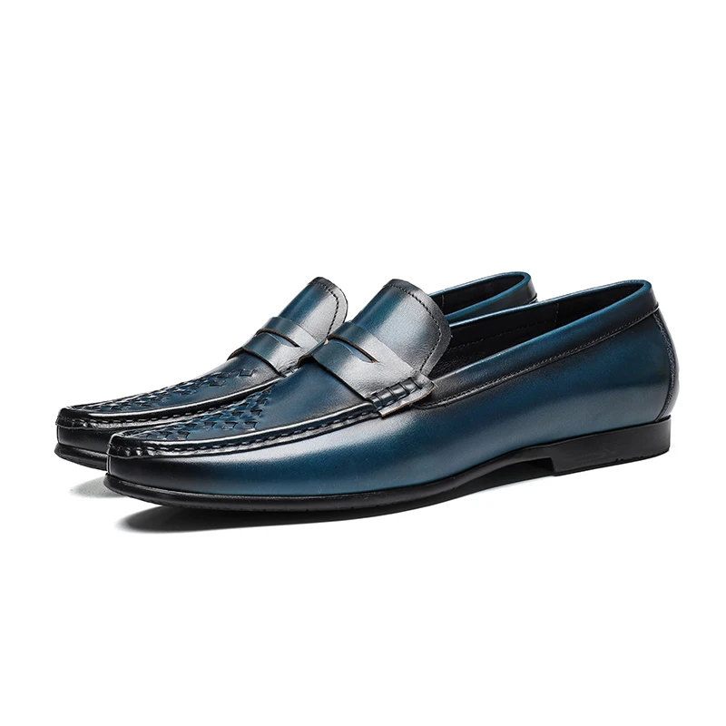 

zapatilla hombre blue black men casual shoes genuine leather slip on loafers mans shoes business boss office boat dress shoe