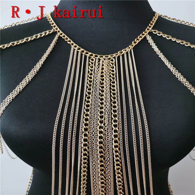 New Fashion B668 Women Punk Gold Colour Chains Jewelry Unique Design Neck Body Shoulder Chains Jewelry Top Costume Jewelry