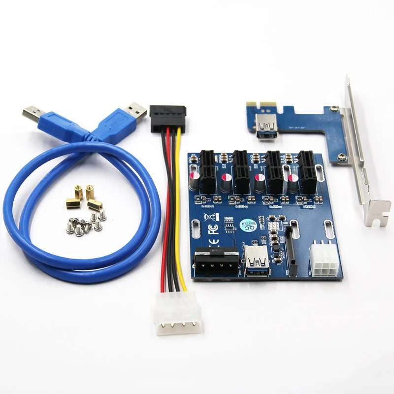 

PCI-E to 4 PCIE Expansion Cards 1 to 4 PCI-Express Extender Big 4 Pin 6Pin Sata Power Fast Adapter Cards Multi-Function