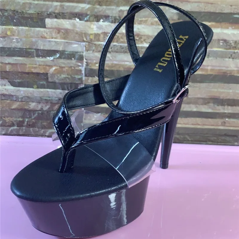 Sexy 12-15 CM Princess Flip-flops, Stylish Platform, Ankle Strap, PU Pole Dancing Sandals From the Club