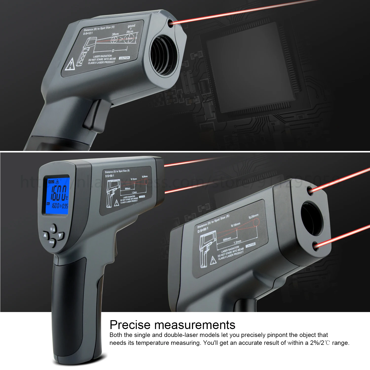 Kaemeasu Digital Infrared Thermometer -50~1600 Measuring Range,Non-Contact, Safety,Cooking,Industrial Electronic Thermometer Gun