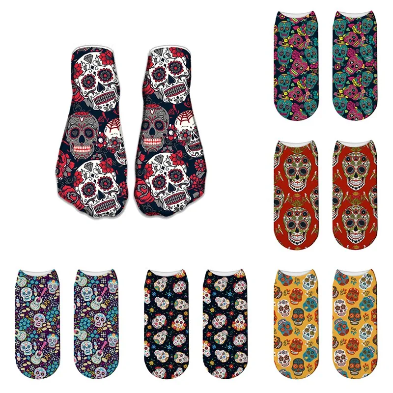 3D Cool Skull Printed Socks For Unisex Women Fashion Funny Low Ankle Socks Harajuku Comfortable Short Socks For Female