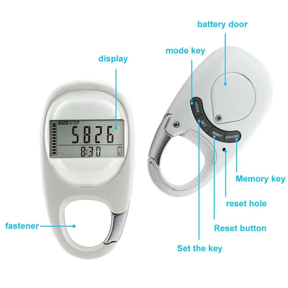 Portable Carabiner Walking Distance Fitness Calorie Step Counting Pedometer  Carabiner