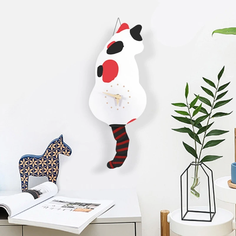 Reloj de pared creativo con cola de gato travieso, reloj oscilante silencioso para decoración del hogar, dormitorio y sala de estar, 29EA