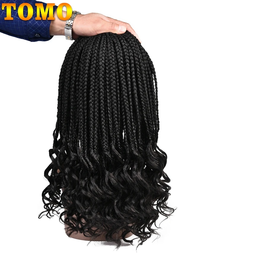 TOMO 14 18 24Inch Curly Box Braids Crochet Hair Pre looped Synthetic Hair With Wavy Ends Ombre Bohemian Braiding Hair Extensions