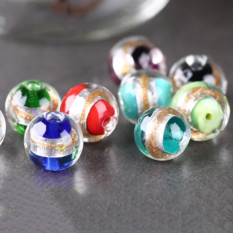 

5pcs Round 12mm Handmade Foil Lampwork Glass Loose Crafts Beads For Jewelry Making DIY Findings