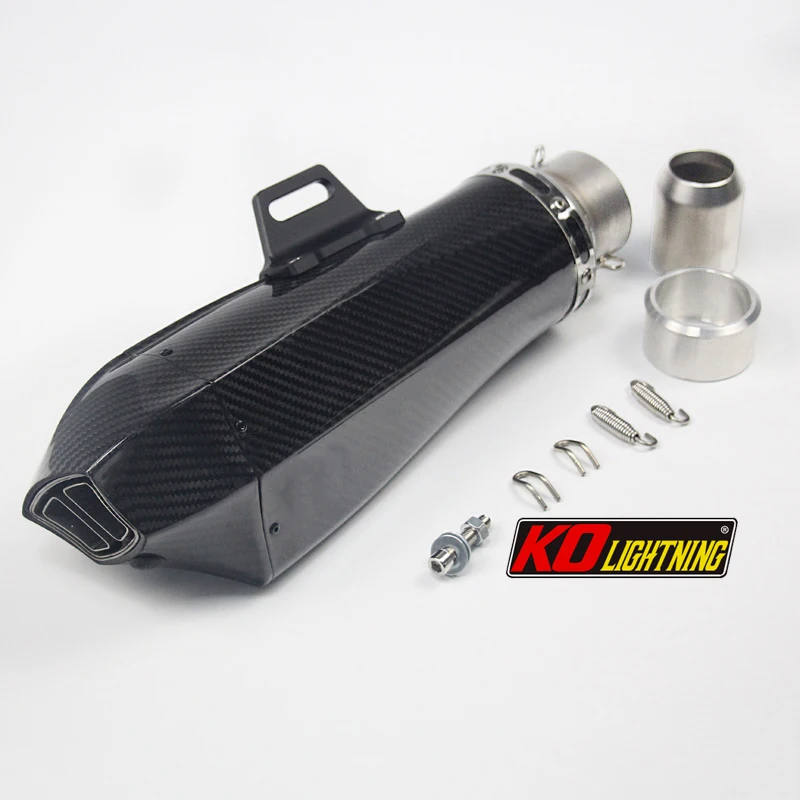 Universal 60.5mm Motorcycle Exhaust Muffler Pipe Carbon Fiber Dual-outlet Escape with Removable DB Killer 380mm Rear Silencer