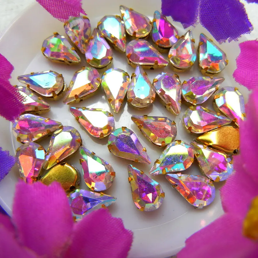 Glaskristall Goldklauen 3*6mm 6*10mm 8*13mm Fantasiefarben Schlanke Wassertropfen Birnenform Aufnähbare Strass-Perlen Handarbeit DIY – Detail 16