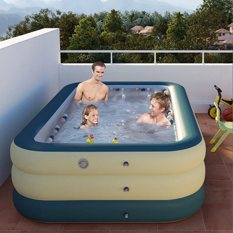 Rectangular Inflatable Swimming Pool Thicken Large Children's Paddling Pool Baby Kids Adult Family Summer Outdoor Bathing Tub