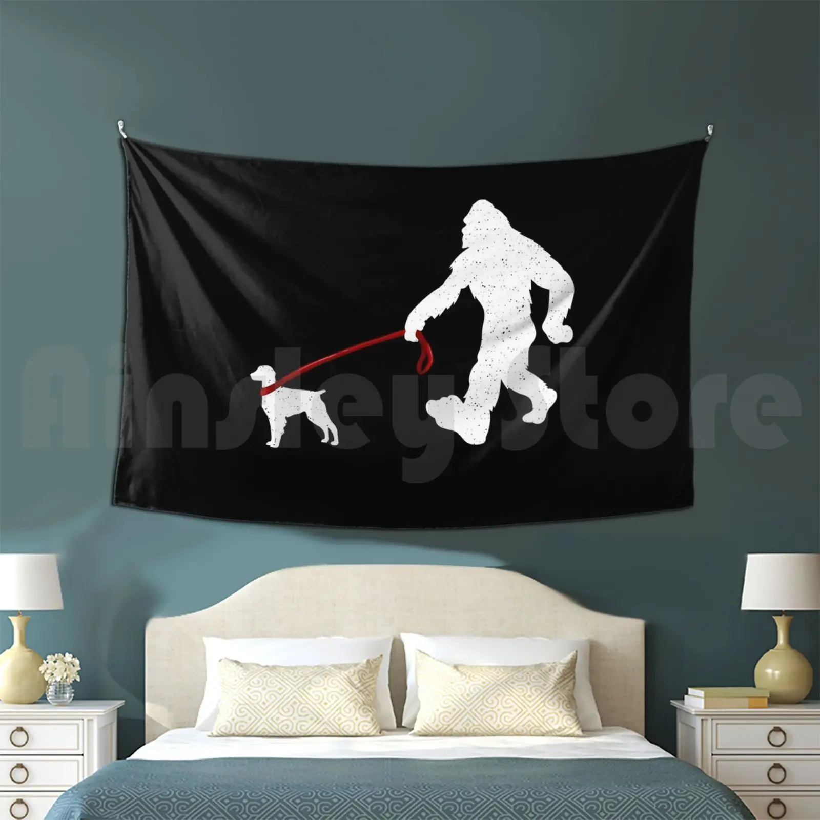 Tapestry Bigfoot Walking Brittany-Funny Bigfoot & Brittany Dog Lover 3098 Brittany Funny