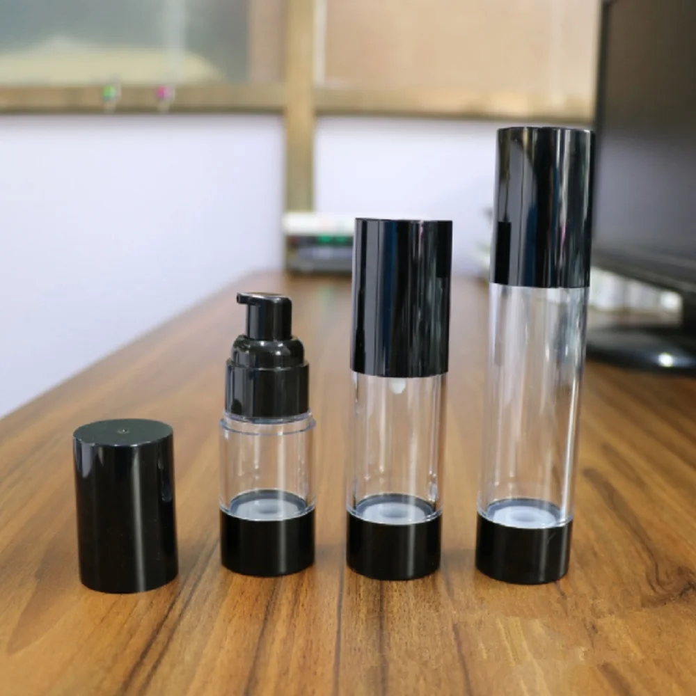 15/30/50ml Portable Airless Vacuum Pump Bottle Makeup Plastic Empty Black Clear Spray Bottle for Travel Cream Lotion Cosmetics