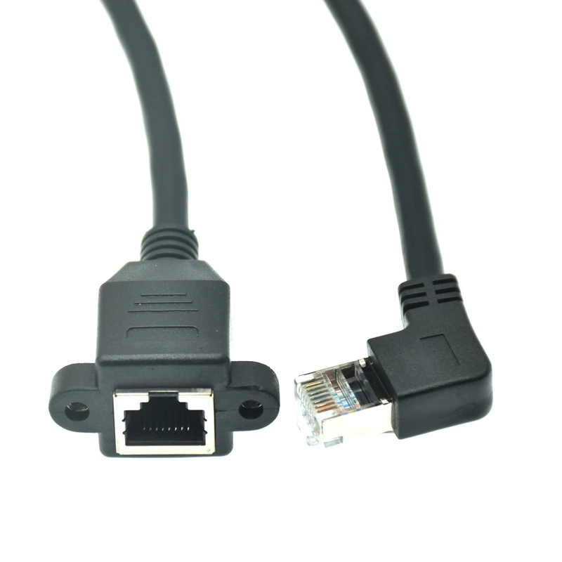 RJ45 Cable Male to Female Screw Panel Mount Ethernet LAN Network 8 Pin 90 Degree Right Angle Extension Cable 0.3m-1M