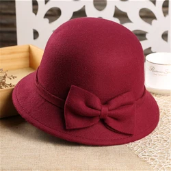 New Temperament Wool For Women Girls Wool French Elegant Fedora Hats Women Autumn Winter Vintage Hat With Wide Brim PH29