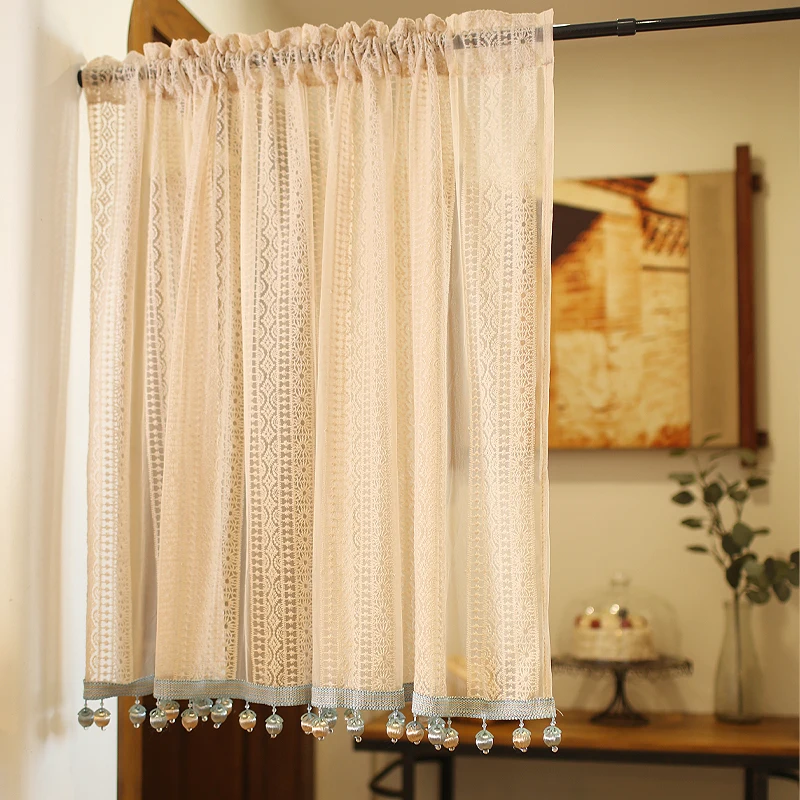 Classic Tassels Dust-proof Punching Half Curtain Door Short Curtain Cabinet For Bedroom Bookcase Curtain Panel