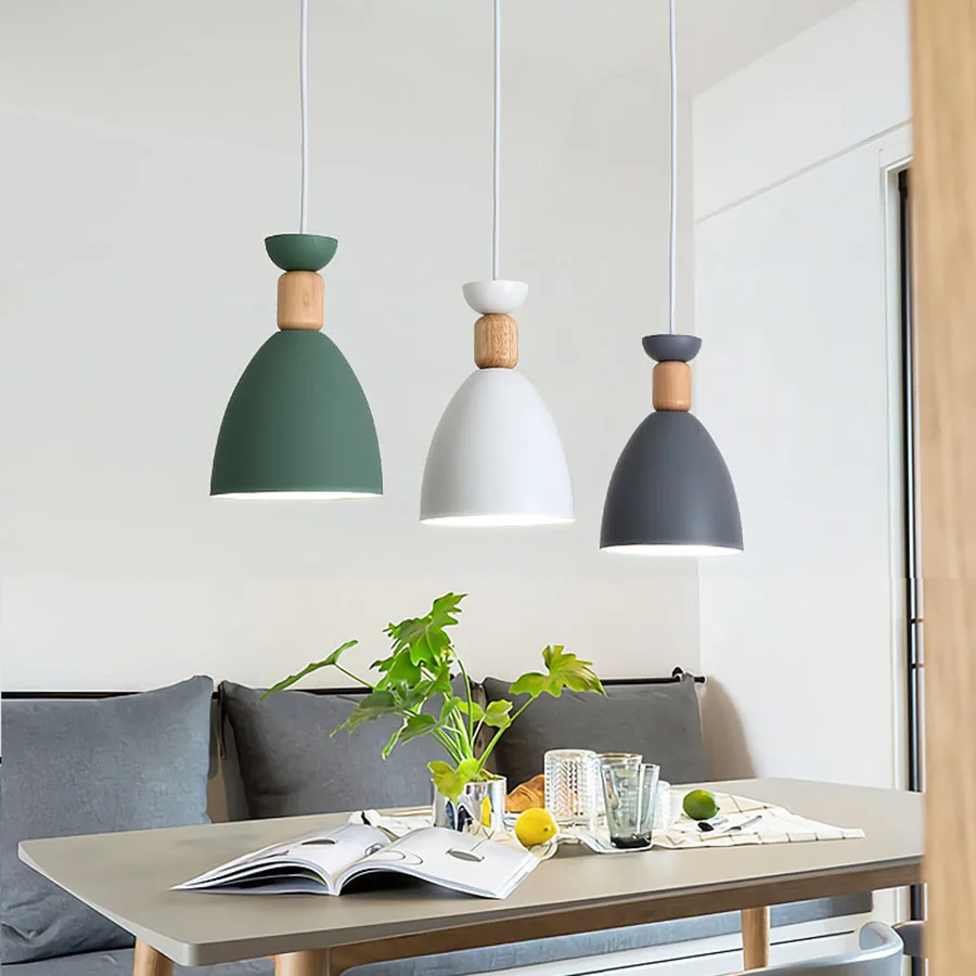 

E27 Nordic Modern LED Pendant Light Bedroom Cafe Restaurant Hanging Lamp Wooden Metal Iron Dining Room Pendant Lamp