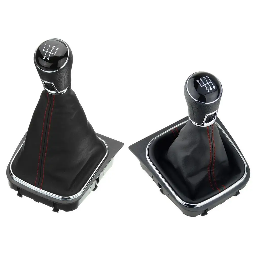 For VW Golf 4 Mk4 1998 1999 2000 2001 2002 2003 2004 2005 2006 5 Speed Gear Lever 23mm Hole Car Shift Knob Leather Boot Red Line