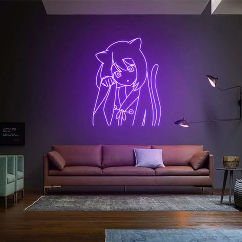 Aesthetic Cute Anime Cat Girl Led Neon Sign Custom Decoracion Acrylic For Shop Party Gift Home Kawaii  Wall Room Decor