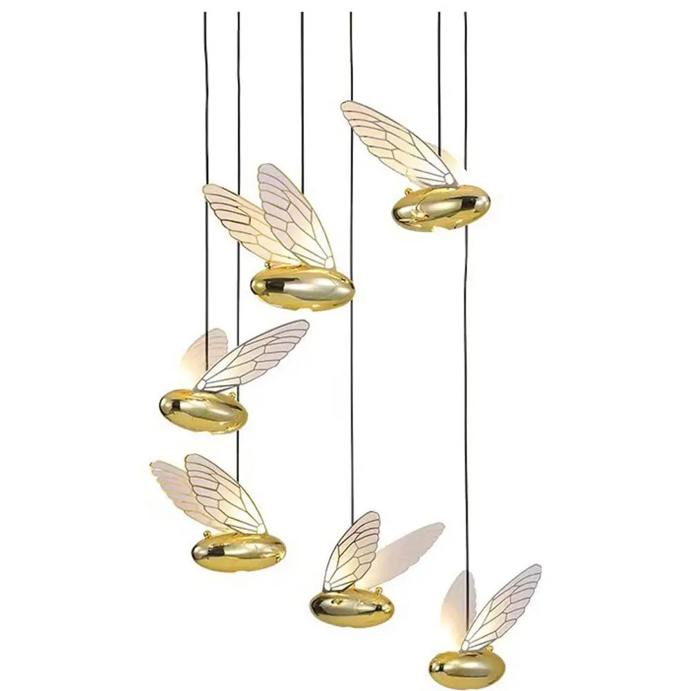 Cartoon LED Golden Bee Baby Room Pendant Lights Children's Room Bedroom Hanging Lamp Fixtures Acrylic Wing Haning Pendant Lamps