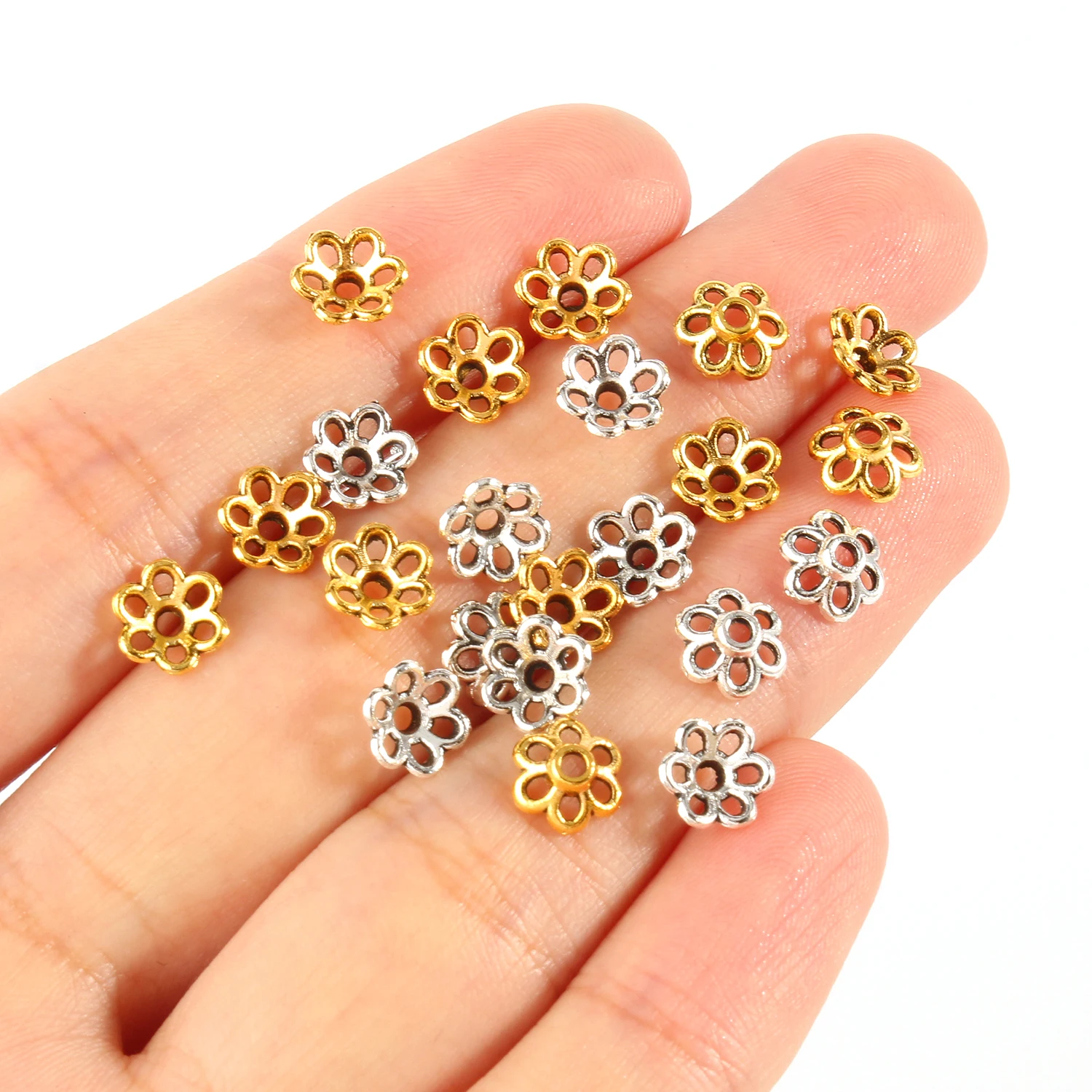 Antike Gold- und Tibet-Silberfarbene Perlenkappen, Endkappen, Blumenperlen, Handarbeiten für Schmuckherstellung, Zubehör für DIY-Projekte – Detail 8