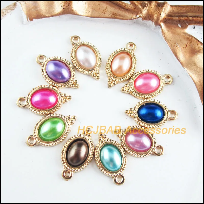 20Pcs Gold Color Retro Oval Flower Mixed Acrylic Charms Pendants 9x17mm