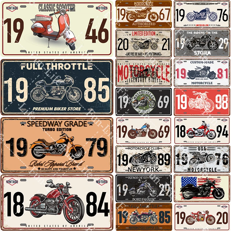 Vintage Metal Poster for Wall Decor, Retro Tinplate, Route 66, Motorcycle Tin Signs, Board Pub, Bar, Cafe, Garage, 15x30cm