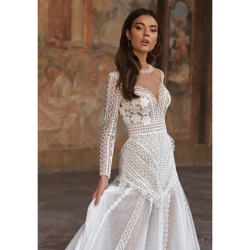 Thinyfull-vestidos De Novia elegantes con espalda descubierta, Vestido De Novia transparente con cuello redondo, Apliques De encaje De tul,