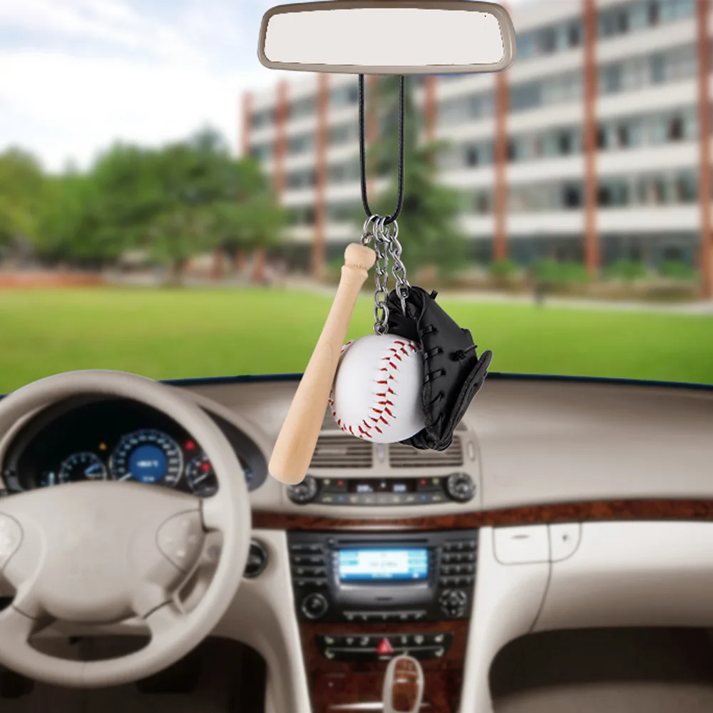 Car Accessory Baseball Gloves Bat Hanging Pendant Ornaments Auto Interior Rear View Mirror Decoration Dangle Trim Car Styling