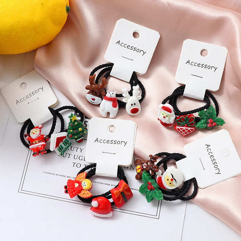 3Pcs Elastic Scrunchie Christma rubber band Hair Bands Ponytail Hair Accessories Girls cartoon Cute Headwear Christmas Gift