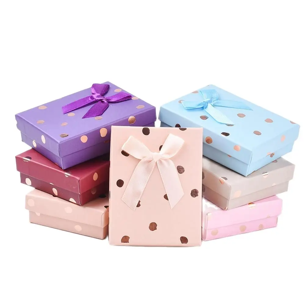 

12PCS Mixed Color Rectangle Ribbon Bowknot Cardboard Jewelry Boxes Set with Sponge for Rings Necklace Earrings