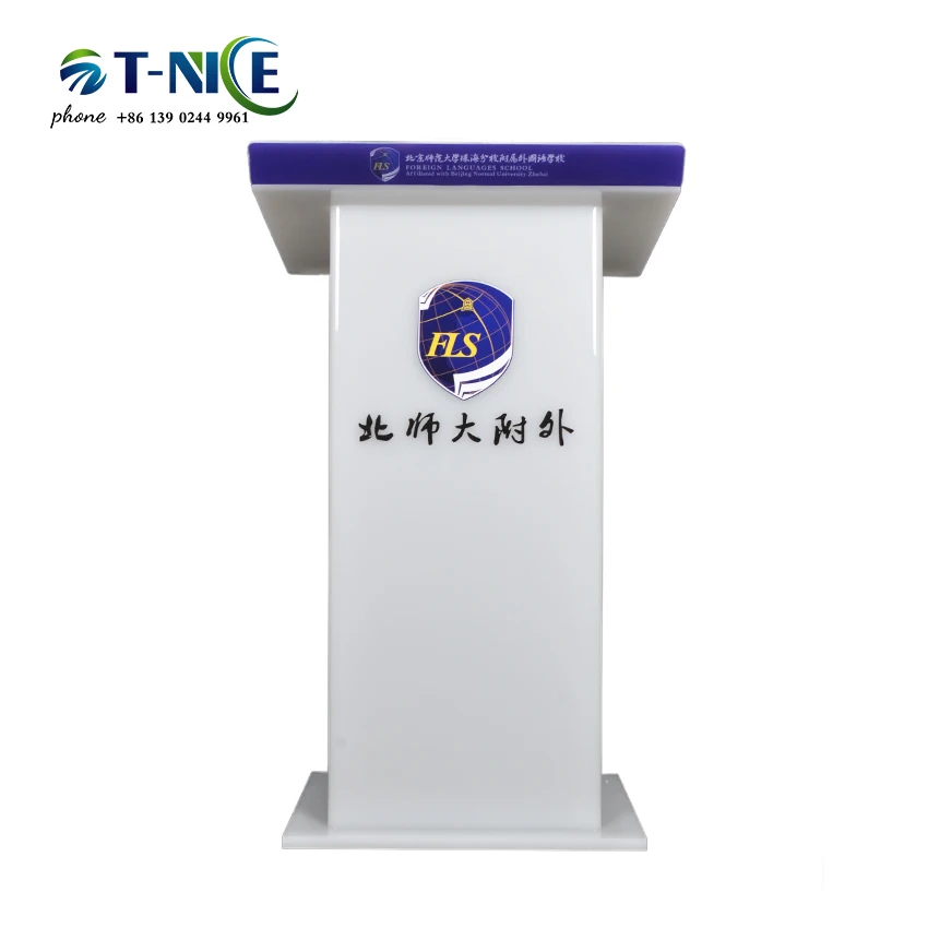 Speake Platform Conference Podium Blue And White Splicing Acrylic Rostrum Speech For Conference Activities Commercial Furniture