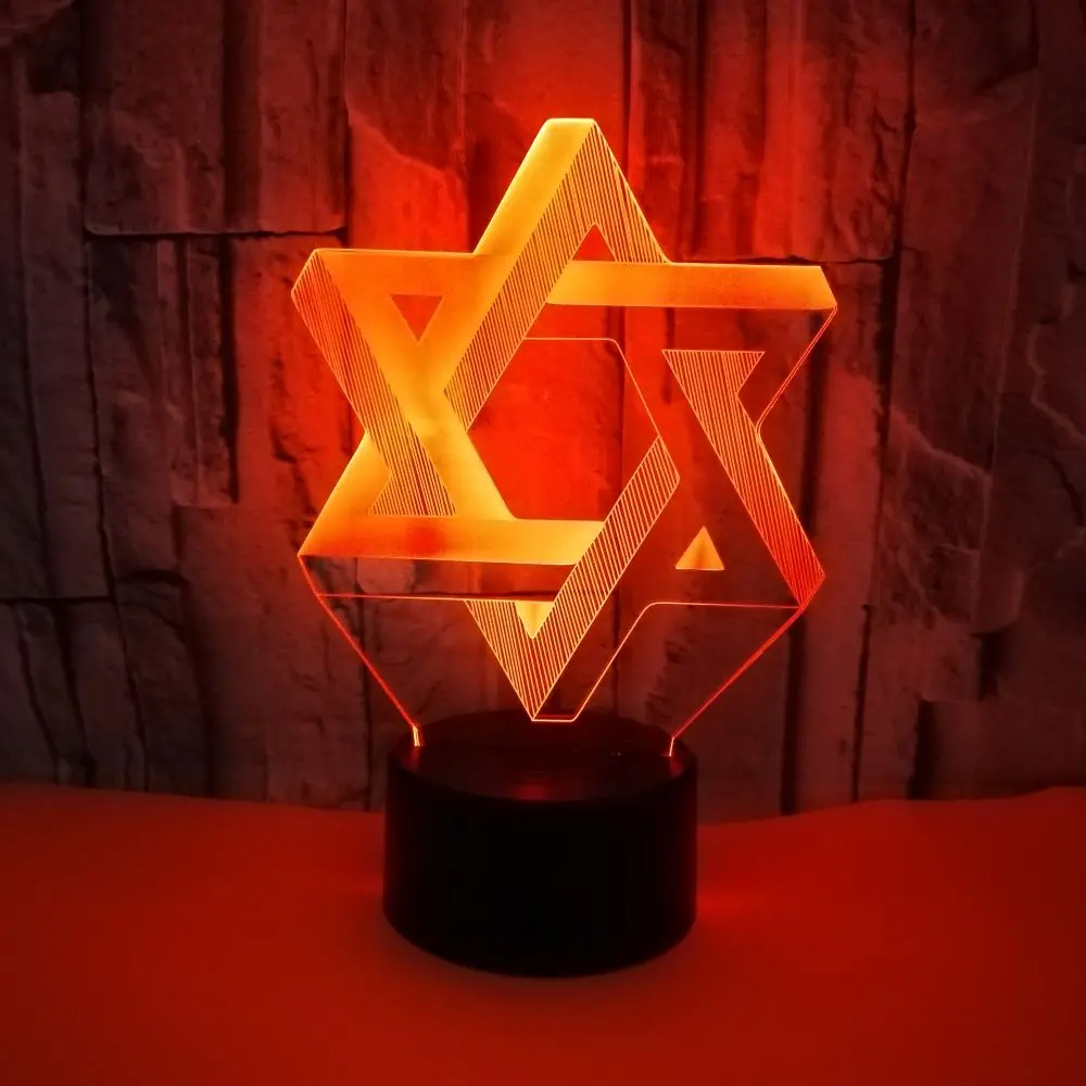 3D Star Of David Modelling NightLight LED 7 Colors Mood Table Lamp USB Bedroom Bedside Sleep Light Fixture Home Decor Kids Gifts