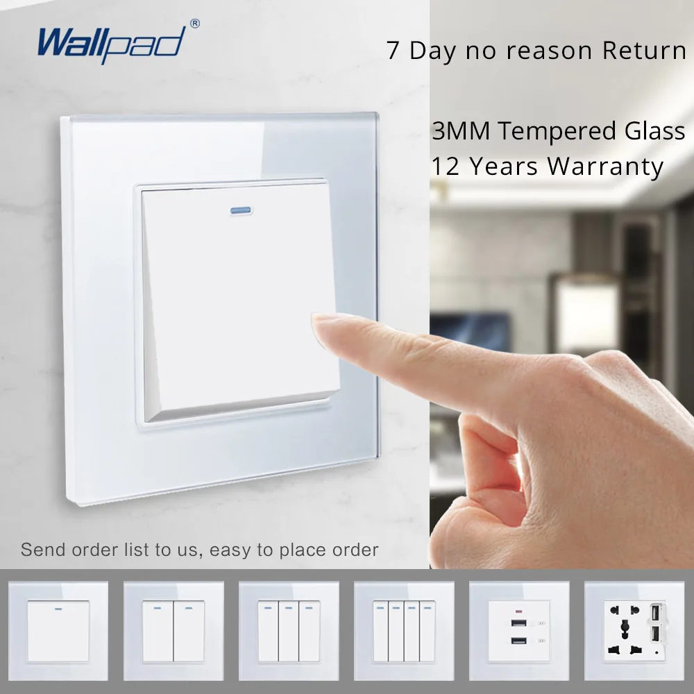 DIY Glass Frame Wall Light Button Switch Power Socket Electrical Outlet White Glass PC Function Key DIY Free S6 Series Wallpad