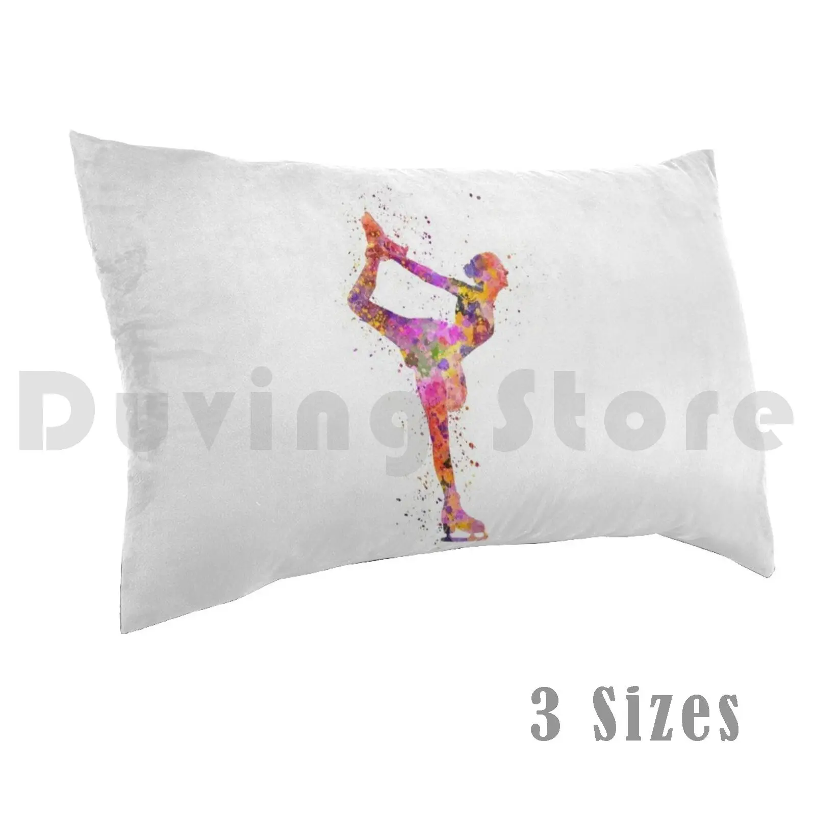 Figure Skating 2 In Watercolor With Splatters Pillow Case DIY 50*70 Watercolor Colorful Splatter Figure