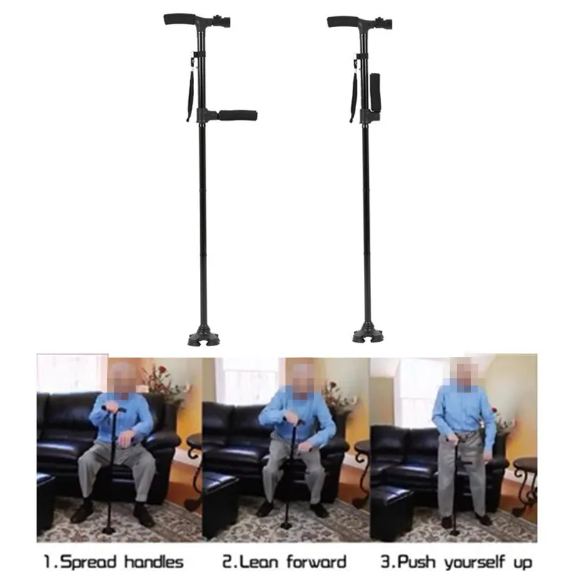 Double Handle Collapsible Telescopic Cane Folding Crutch LED Lightweight Safety Hiking Walking Stick Gifts for The Elder Parents