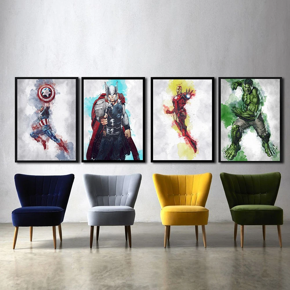 

Watercolor Painting Marvel Avengers Superhero Hulk Canvas Poster Wall Street Art Picture for Living Room Home Decor Cuadros Gift