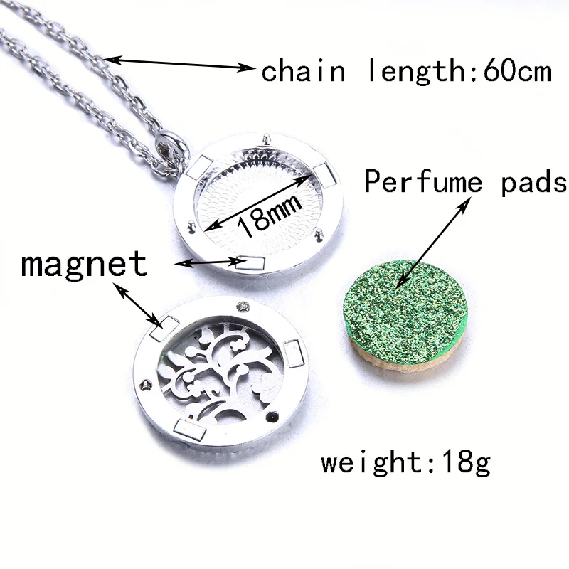 New Tree of Life Aromatherapy necklace Stainless steel open locket Essential Oils Diffuser Pendant Necklace with 10 pcs pads