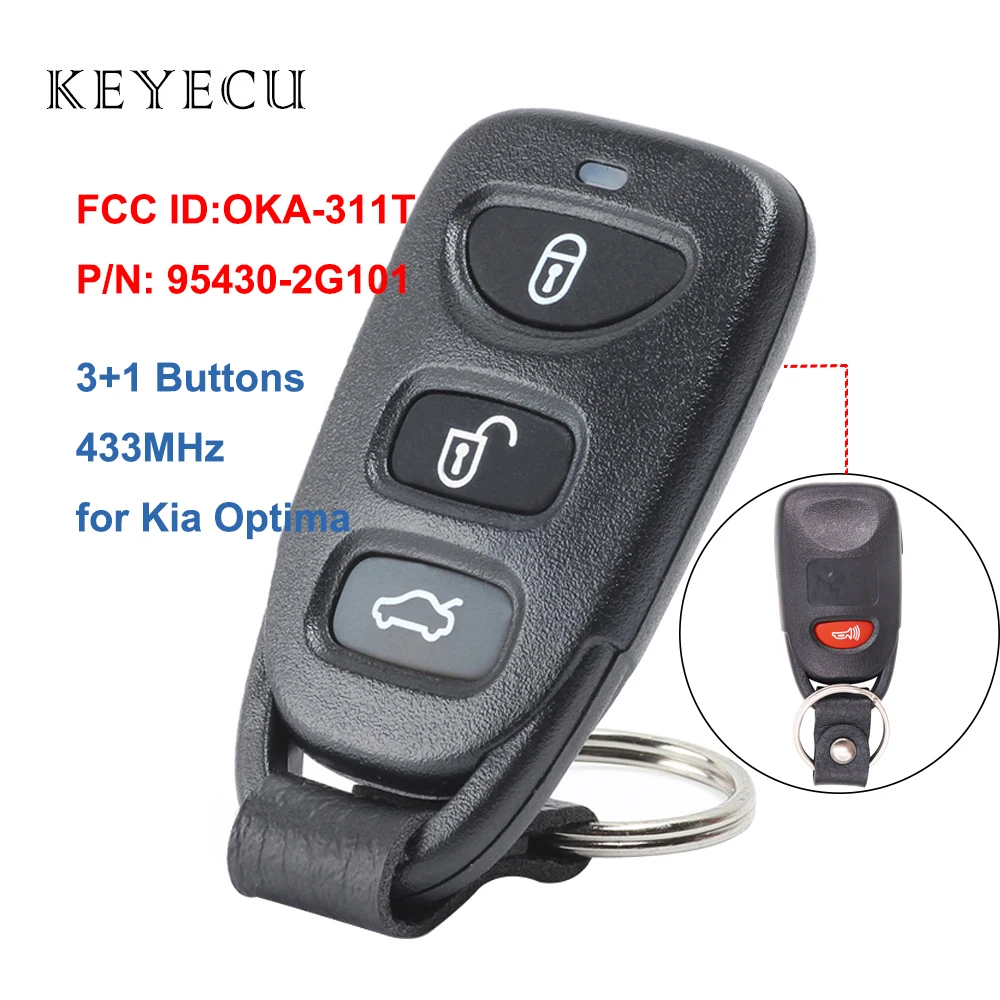 

Keyecu Remote Key Fob 3+1 Buttons 433MHz for Kia Optima 2010-2011 Car Key, FCC ID: OKA-311T, P/N: 95430-2G101