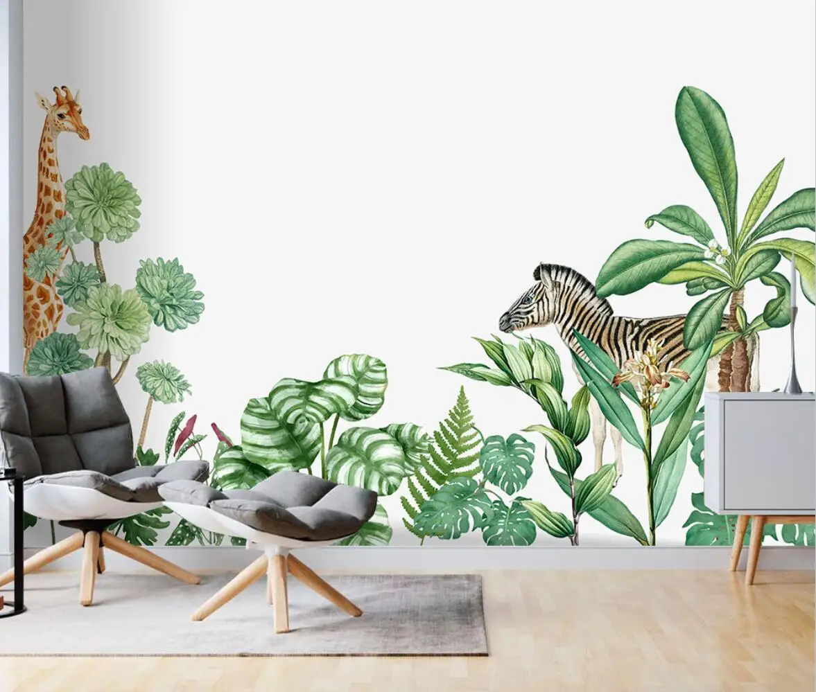 

beibehang custom wallpaper Nordic tropical plant zebra wall decorations living room TV background mural wall papers home decor