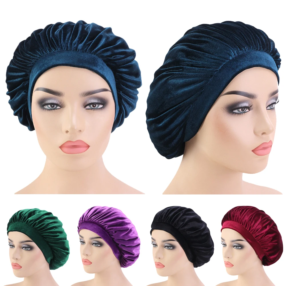 

New Velvet High-Stretch Wide-Side Nightcap Velvet Cap Chemo Cap Turban Hat Cancer Chemo Sleep Hats Bonnet Bone Hair Loss Caps