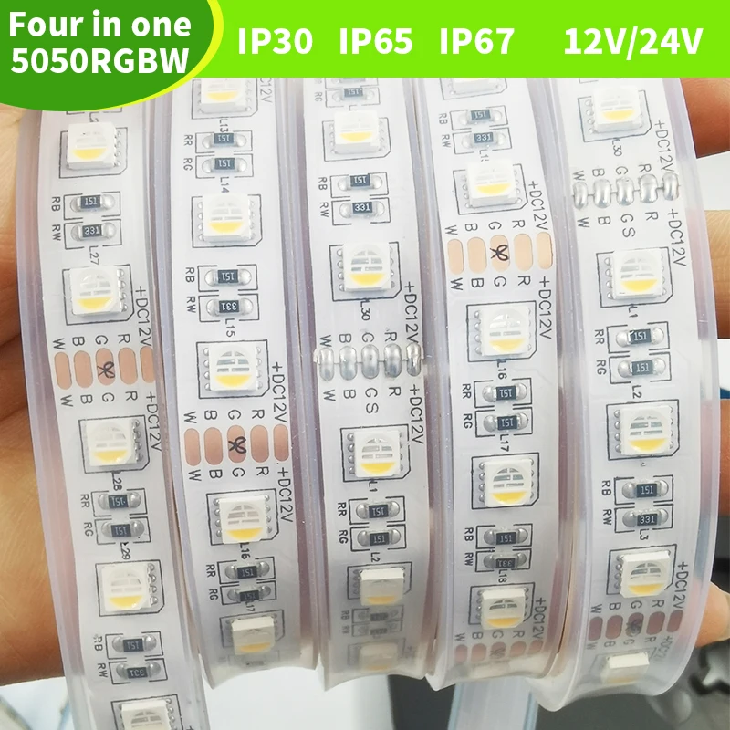 FLDJL 5M 300leds DC 12V 24V RGBW 4 color in 1 led chip 60Leds/m  Waterproof IP30/65/67 5050 SMD flexible LED Strip light